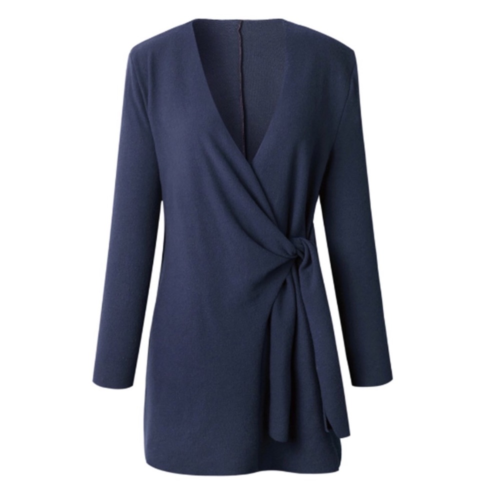 Fleece Tied Front Wrap Long Sleeve Sweater - Picture 3 of 5
